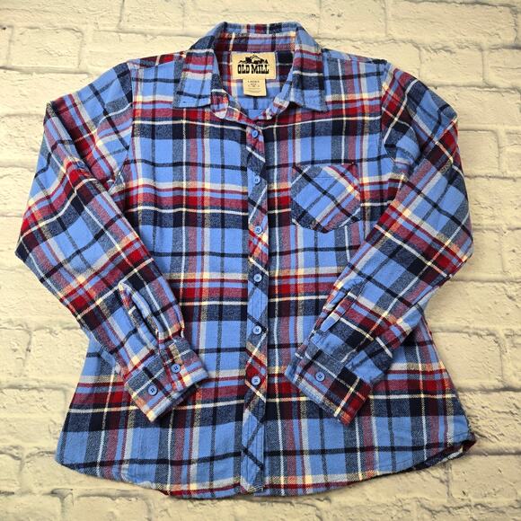 Women's Old Mill Blue Plaid Flannel Shirt Soft Cozy Medium Weight size Medium - Picture 2 of 12